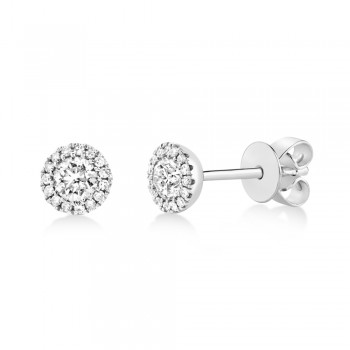 Diamond Halo Style Stud Earrings in 14k White Gold (0.48ct)