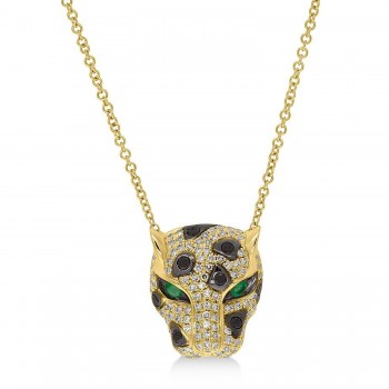 Diamond & Emerald Panther Pendant Necklace 14K Yellow Gold (0.52ct)
