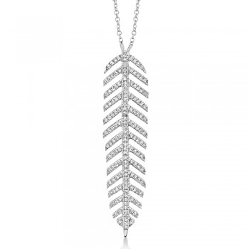 Diamond Pave Feather Pendant Necklace 14k White Gold (0.29ct)