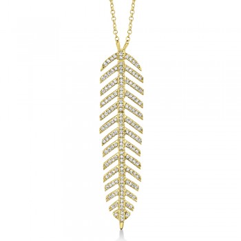 Diamond Pave Feather Pendant Necklace 14k Yellow Gold (0.29ct)
