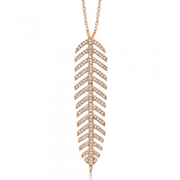 Diamond Pave Feather Pendant Necklace 14k Rose Gold (0.29ct)