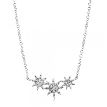 Diamond Triple Starburst Necklace 14k White Gold (0.09ct)