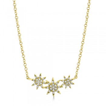 Diamond Triple Starburst Necklace 14k Yellow Gold (0.09ct)