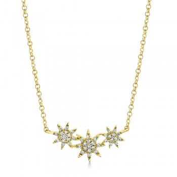 Diamond Triple Starburst Necklace 14k Yellow Gold (0.09ct)