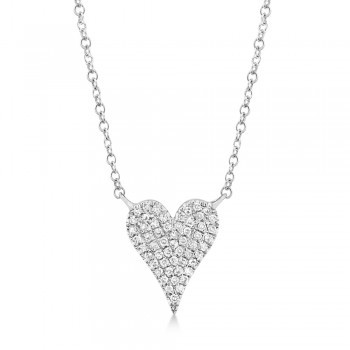 Diamond Pave Heart Pendant Necklace 14k White Gold (0.11ct)