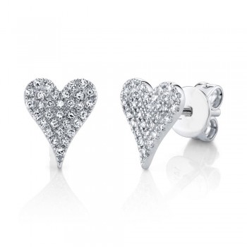 Diamond Pave Heart Stud Earrings 14k White Gold (0.14ct)