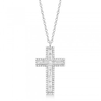 Diamond Baguette Cross Pendant Necklace 14k White Gold (0.31ct)