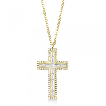 Diamond Baguette Cross Pendant Necklace 14k Yellow Gold (0.31ct)