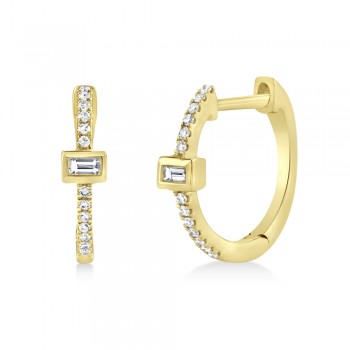 Diamond Baguette Hoop Earrings 14k Yellow Gold (0.12ct)