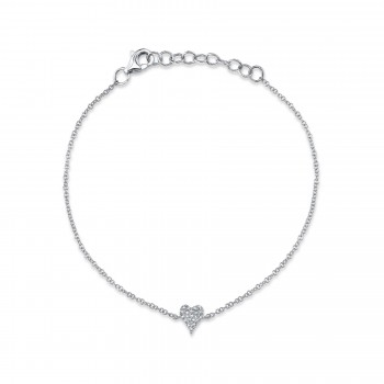 Diamond Pave Heart Link Bracelet 14k White Gold (0.05ct)