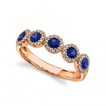 Diamond & Blue Sapphire Halo Style Ring 14k Rose Gold (0.90ct)