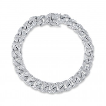 Diamond Pave Cuban Link Bracelet 14k White Gold (3.19ct)