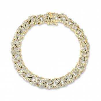 Diamond Pave Cuban Link Bracelet 14k Yellow Gold (3.19ct)