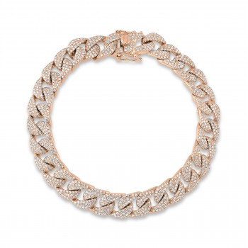Diamond Pave Cuban Link Bracelet 14k Rose Gold (3.19ct)