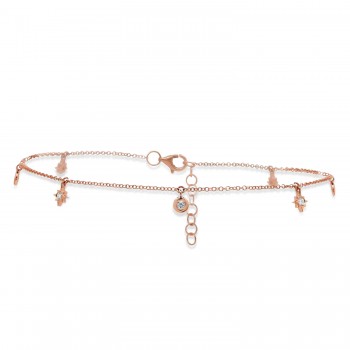 Round Diamond & Star Ankle Bracelet 14K Rose Gold (0.16ct)