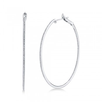 Diamond Thin Hoop Earrings 14k White Gold (0.66ct)