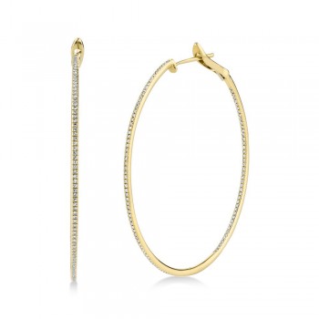 Diamond Thin Hoop Earrings 14k Yellow Gold (0.66ct)