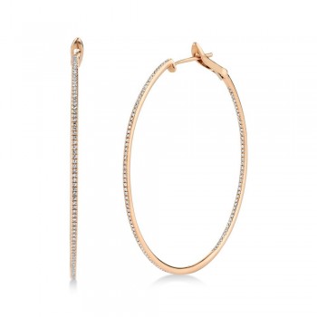 Diamond Thin Hoop Earrings 14k Rose Gold (0.66ct)