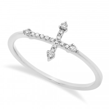 Diamond Accented Horizontal Cross Ring 14k White Gold (0.09ct)