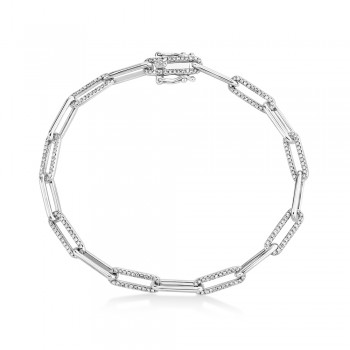 Diamond Accented Paperclip Link Bracelet 14k White Gold (0.74ct)