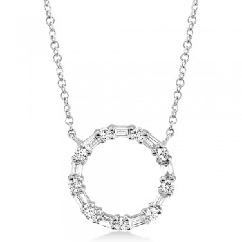 Diamond Baguette Circle Pendant Necklace 14k White Gold (0.29ct)