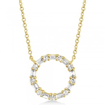 Diamond Baguette Circle of Life Pendant Necklace 14k Yellow Gold (0.29ct)