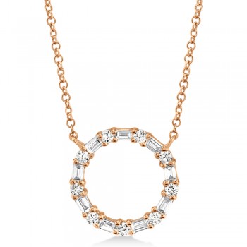 Diamond Baguette Circle Pendant Necklace 14k Rose Gold (0.29ct)