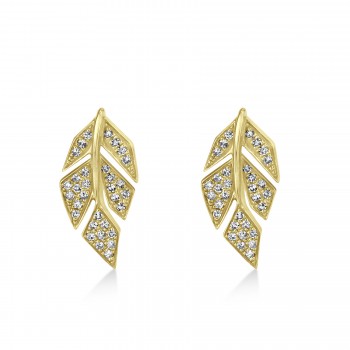 Diamond Pave Leaf Stud Earrings 14k Yellow Gold (0.14ct)