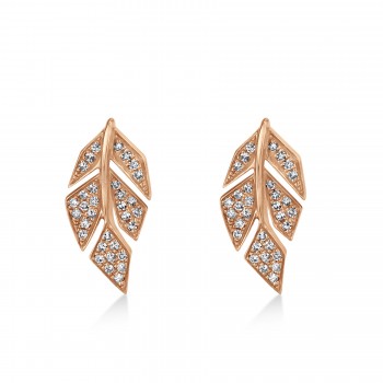 Diamond Pave Leaf Stud Earrings 14k Rose Gold (0.14ct)