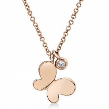 Diamond Bezel Charm Butterfly Necklace 14k Rose Gold (0.02ct)