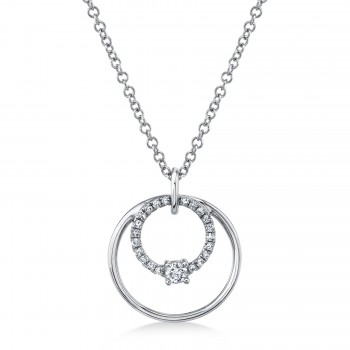 Diamond Accented Double Circle Pendant Necklace 14k White Gold (0.11ct)