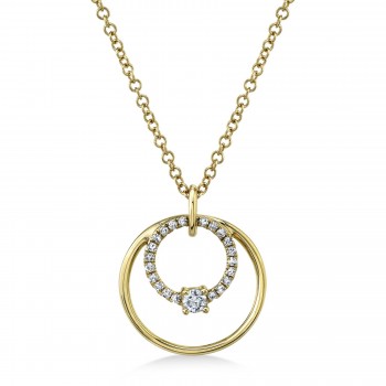 Diamond Accented Double Circle Pendant Necklace 14k Yellow Gold (0.11ct)