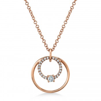 Diamond Accented Double Circle Pendant Necklace 14k Rose Gold (0.11ct)