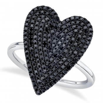 Black Diamond Pave Heart Cocktail Ring 14K White Gold (0.62ct)