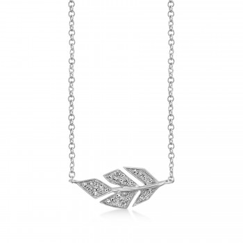 Diamond Pave Leaf Necklace 14k White Gold (0.08ct)