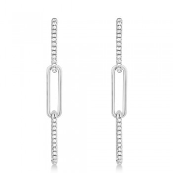 Diamond Accented Paper Clip Link Drop Earrings 14k White Gold (0.17ct)