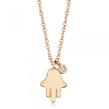 Diamond Bezel Hamsa Pendant Necklace 14k Rose Gold (0.02ct)