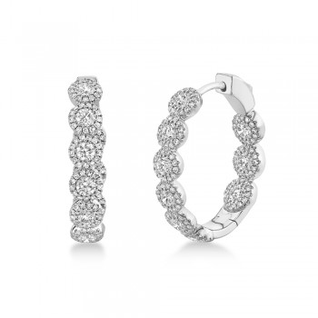 Diamond Halo Oval Inside Out Hoop Earrings 14k White Gold (2.33ct)