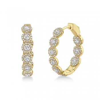 Diamond Halo Oval Inside Out Hoop Earrings 14k Yellow Gold (2.33ct)