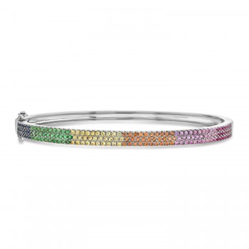 Rainbow Sapphire Pave Bangle in 14k White Gold  (1.55ct)