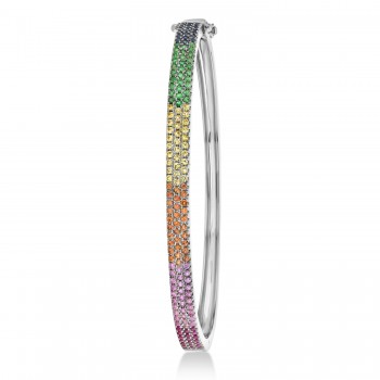 Rainbow Sapphire Pave Bangle in 14k White Gold  (1.55ct)