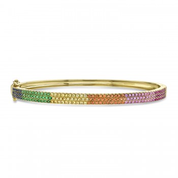 Rainbow Sapphire Pave Bangle in 14k Yellow Gold  (1.55ct)