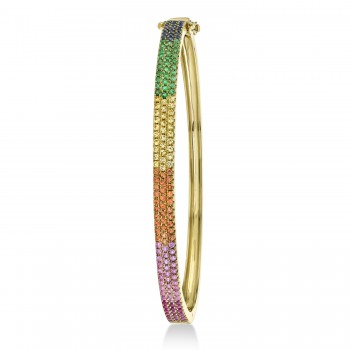 Rainbow Sapphire Pave Bangle in 14k Yellow Gold  (1.55ct)