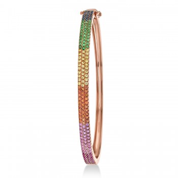 Rainbow Sapphire Pave Bangle in 14k Rose Gold  (1.55ct)