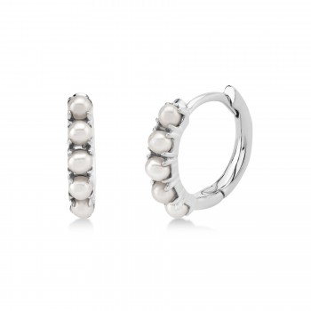 Cultured Pearl Huggie Earrings 14k White Gold (1.5-2.5mm)