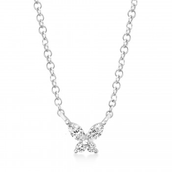Diamond Butterfly Pendant Necklace 14k White Gold (0.10ct)
