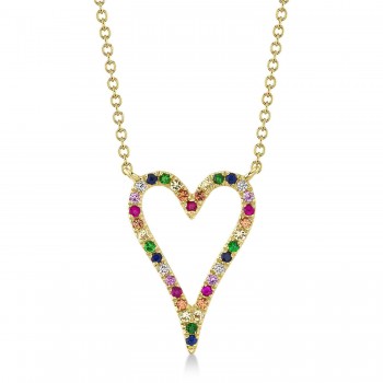 Diamond & Multi-Color Pave Heart Pendant necklace in 14K Yellow Gold(0.22ct)