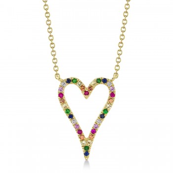 Diamond & Multi-Color Pave Heart Pendant necklace in 14K Yellow Gold(0.22ct)