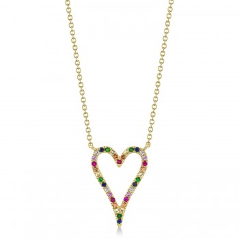 Diamond & Multi-Color Pave Heart Pendant necklace in 14K Yellow Gold(0.22ct)