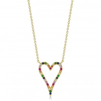 Diamond & Multi-Color Pave Heart Pendant necklace in 14K Yellow Gold(0.22ct)